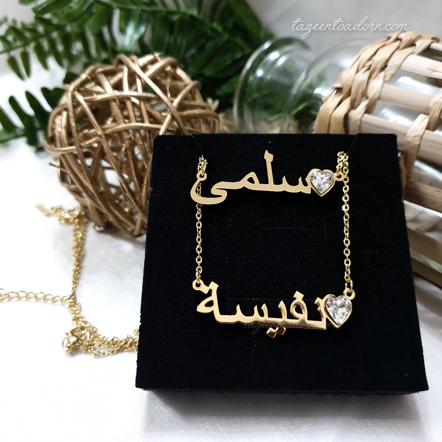 Personalised Custom Single Name necklace with Heart Birthstone - Adults Jewellery Gift Ladies Arabic English - AANAH