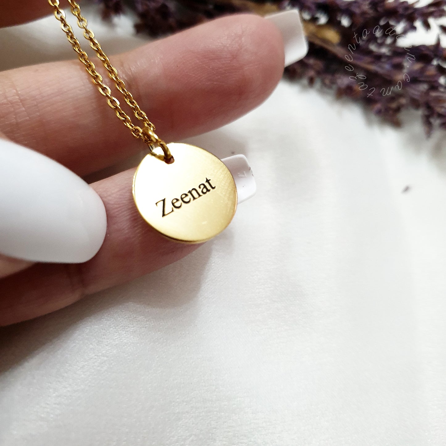Name 'Zeenat' - Arabic Coin Name Necklace - 18K Gold Plated