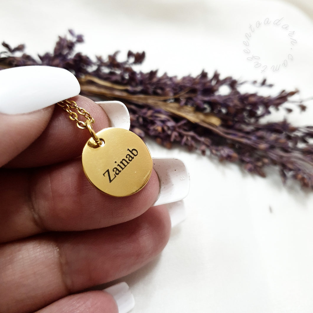 Name 'Zainab' - Arabic Coin Name Necklace - 18K Gold Plated ...