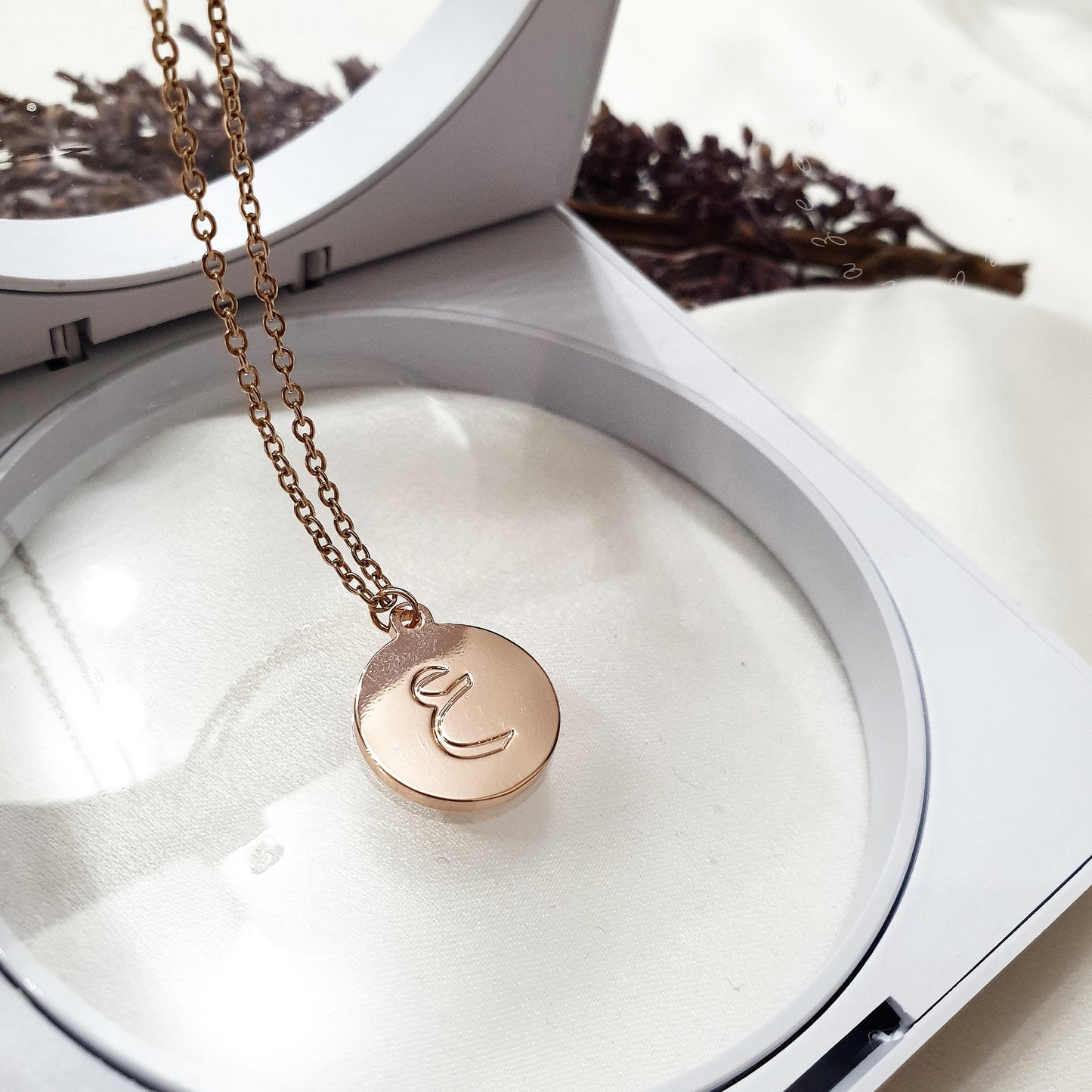 Arabic Initial Coin Disc Round Necklace - Awal Letter Alphabet Jewellery Gifts - NOORA